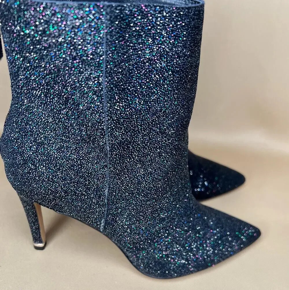 Kenneth Cole NY Riley Black Iridescent Glitter Heeled Ankle Boot 6.5 New
